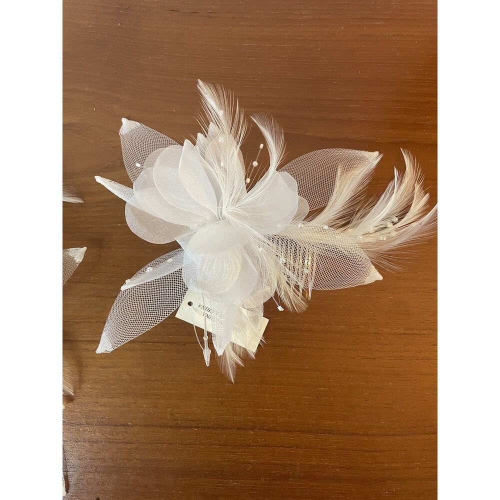 Hair Fascinators Hair Accessory LOT Wedding Flower Comb Feathers New White Ivory - Picture 6 of 8
